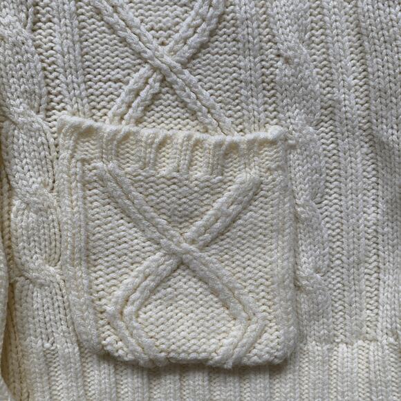Cream Cable Knit Shawl Collar Cardigan Sweater Wood Buttons Front Pockets Medium - Picture 9 of 11